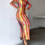 Brush Print Bodycon Dress - Large