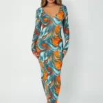 Scroll V-neck Bodycon Dress -XL