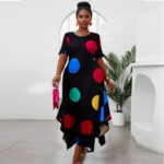 Black Plus Polka Dot Short Sleeve Summer Dress - 1XL