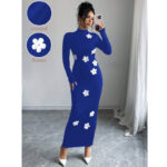 Blue Mid Dress with white Flowers - XL