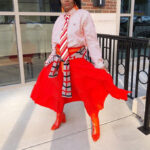 Orange High Waist Elastic Long Skirt - Large